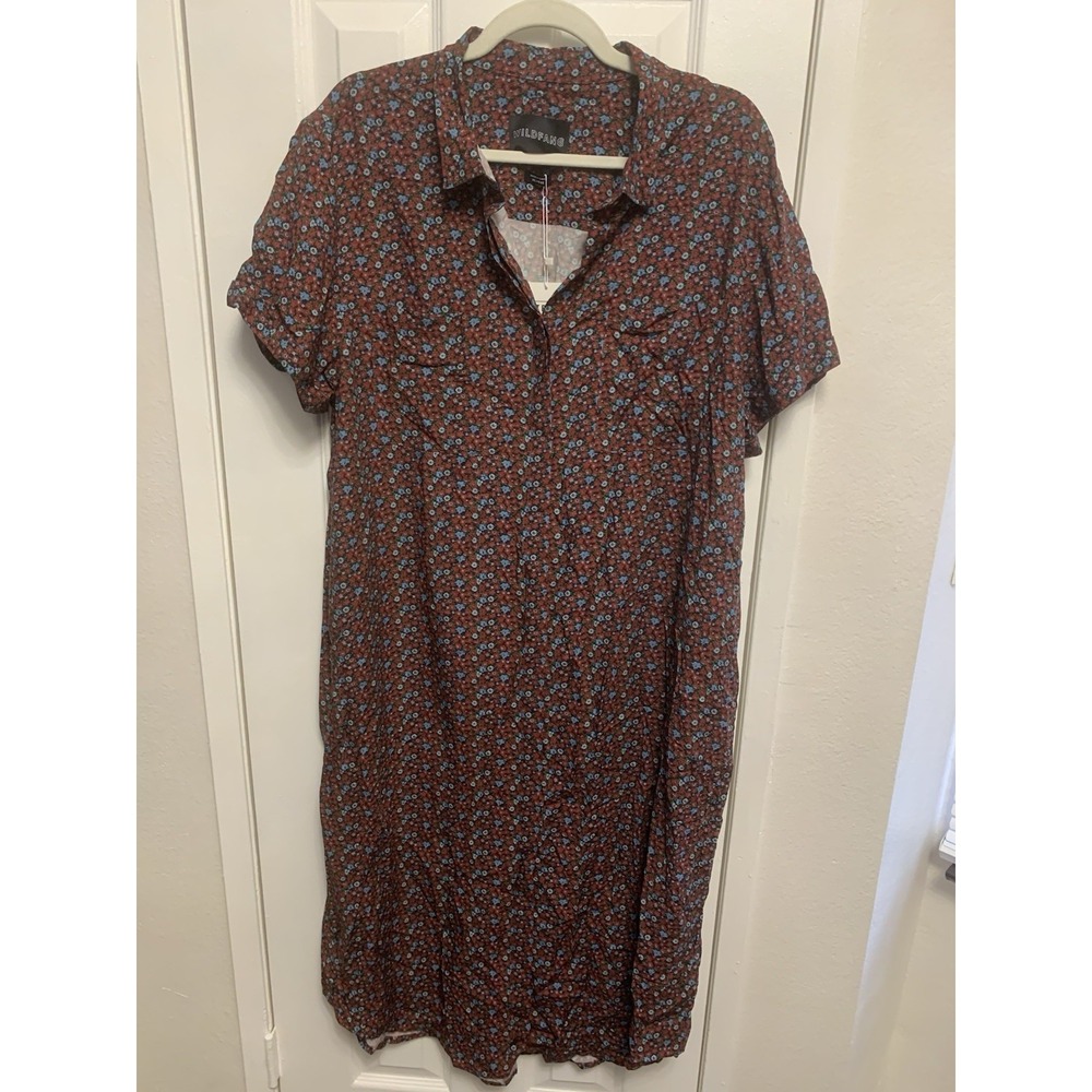 NWT Wildfang The Empower Floral Print Shirt Pocket Dress XL